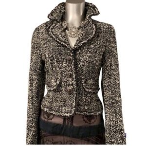 Cynthia Steffe Tweed Lace Trimmed Jewel Medallion Jacket